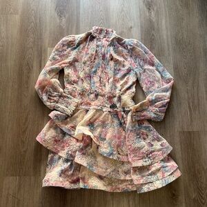 elliatt circe pink mock neck long sleeve ruffled flare mini dress size small NEW